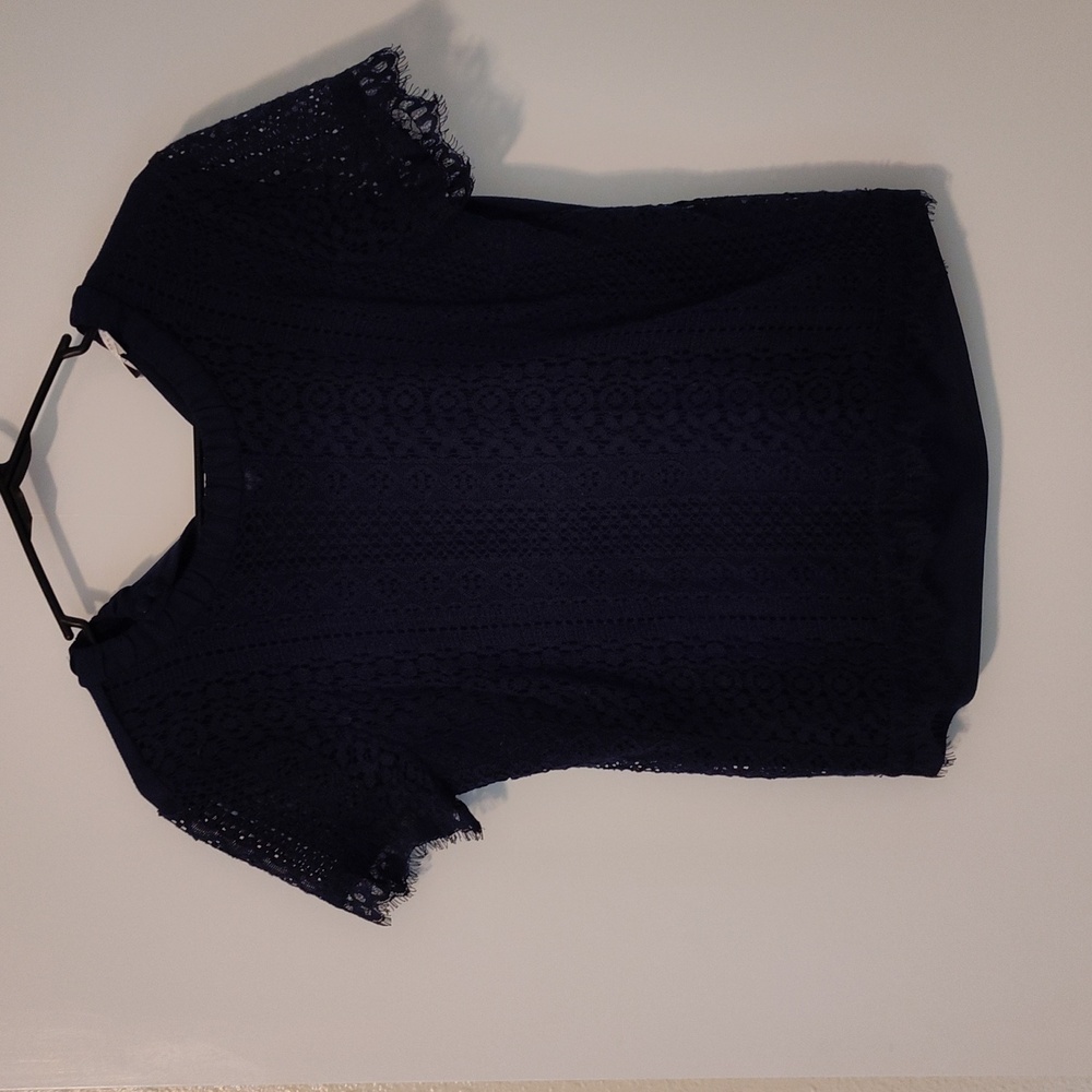 Navy Blue Dress Shirt Lace Front Detail Lauren Conrad Small